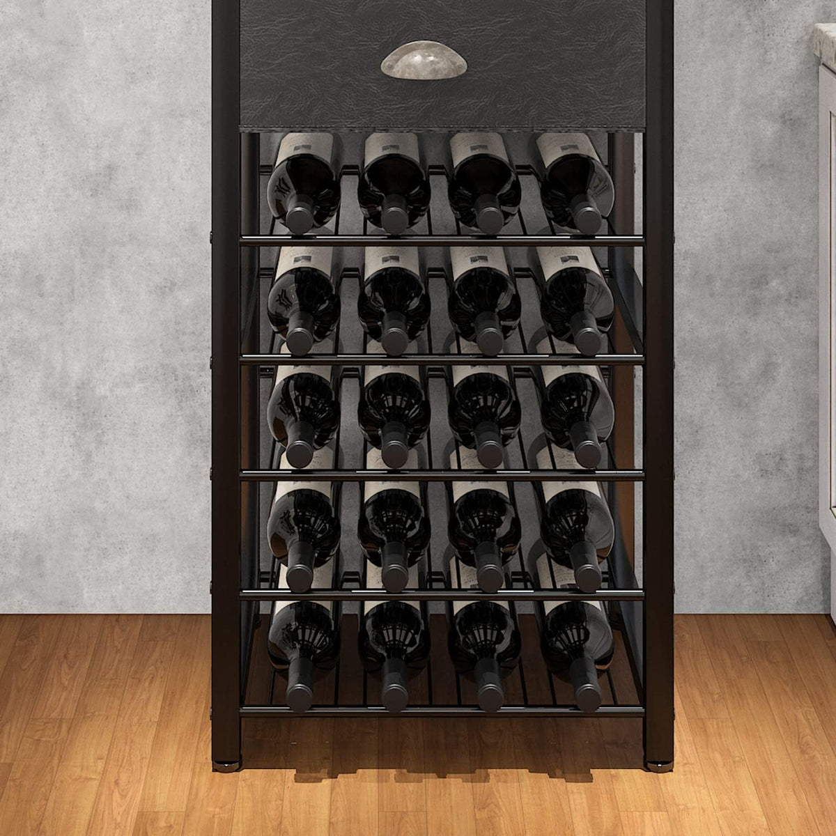 Homeiju Wine Rack Freestanding Floor, Bar Cabinet for Liquor and Glasses, 4-Tier bar Cabinet with Tabletop, Glass Holder, Storage Drawer and Wine Storage for Living Room (Patent No.D29872845)