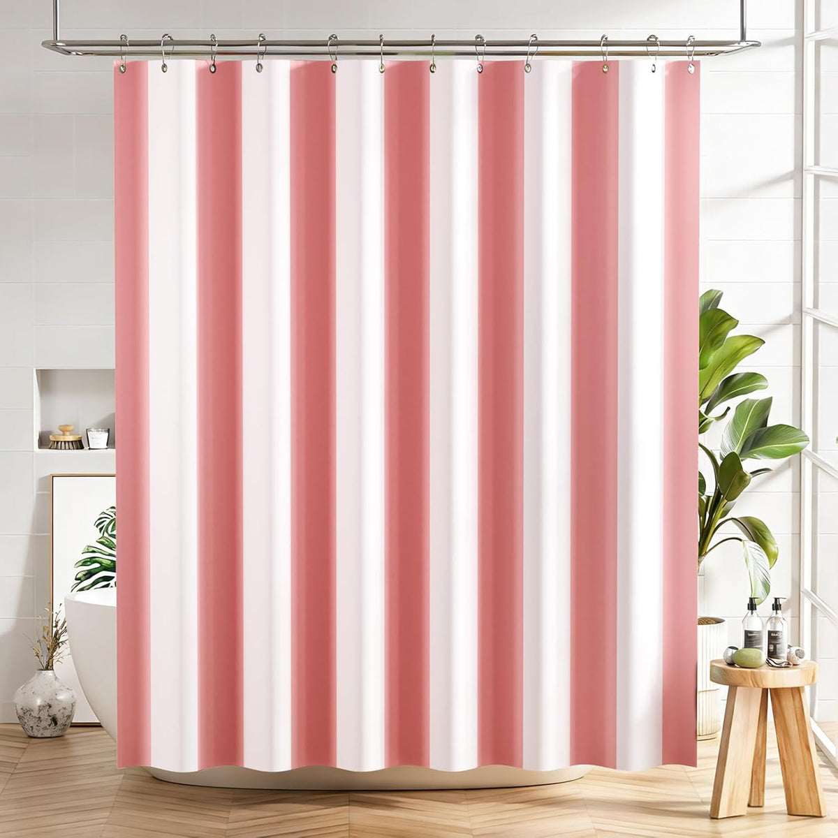 Shower Curtain, Washable Cloth Black Shower Curtain Sets with 12 Shower Curtain Hooks, Fabric Rustic Black and White Striped Curtain, Farmhouse Bathroom Curtains, 72x72 Inches
