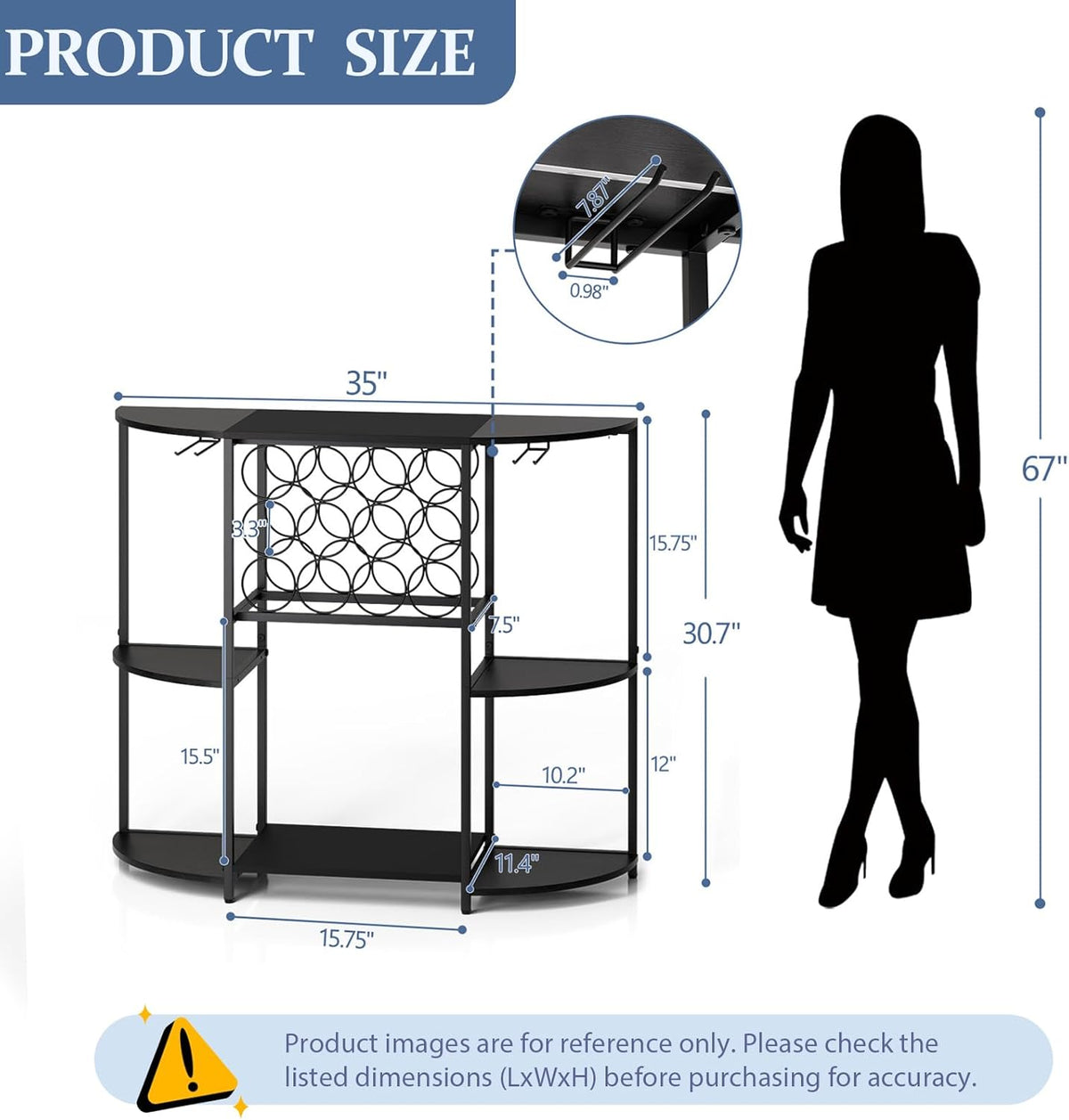 JKsmart Wine Bar Cabinet with LED Lights, Mini Wine Bar Cart with Storage and Glass Holder, Home Bar Coffee Bar for Liquor, 3-Tier Bar Table for Kitchen, Dining Room, Living Room, Black