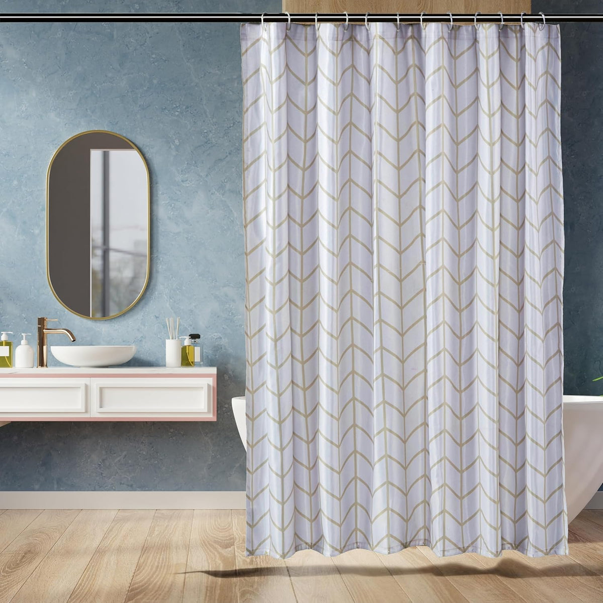 Bathroom Shower Curtain, Water Resistant Fabric with Rust Proof Grommets & Hooks, Weighted Hem, Machine Washable, 72"x72", Light Brown, Beige