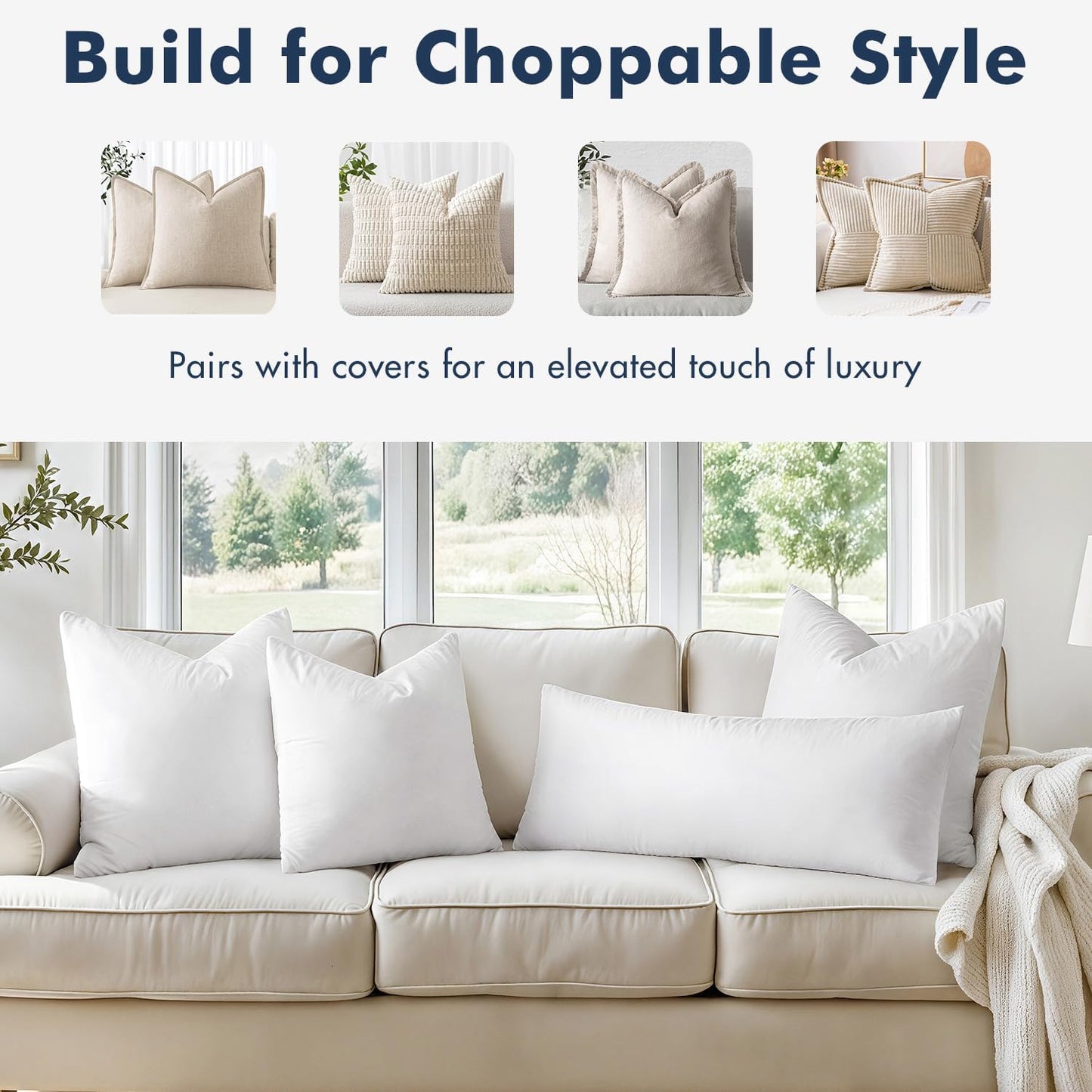 MIULEE 26x26 Euro Pillow Inserts,Set of 2 Down Feather Throw Pillows for Couch Sofa Bed, Decorative Fluffy Throw Pillow Inserts Cotton Fabric,White