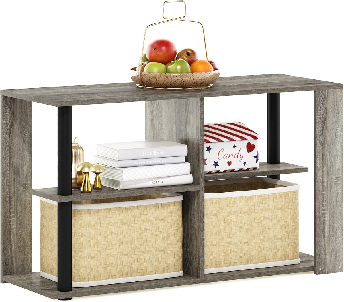 Furinno Basic Coffee Table, 2-Tier Modern Coffee Table with Open Shelf, Easy Assembly Side Table, for Living Room, Bedroom, Home Office, Amber Oak