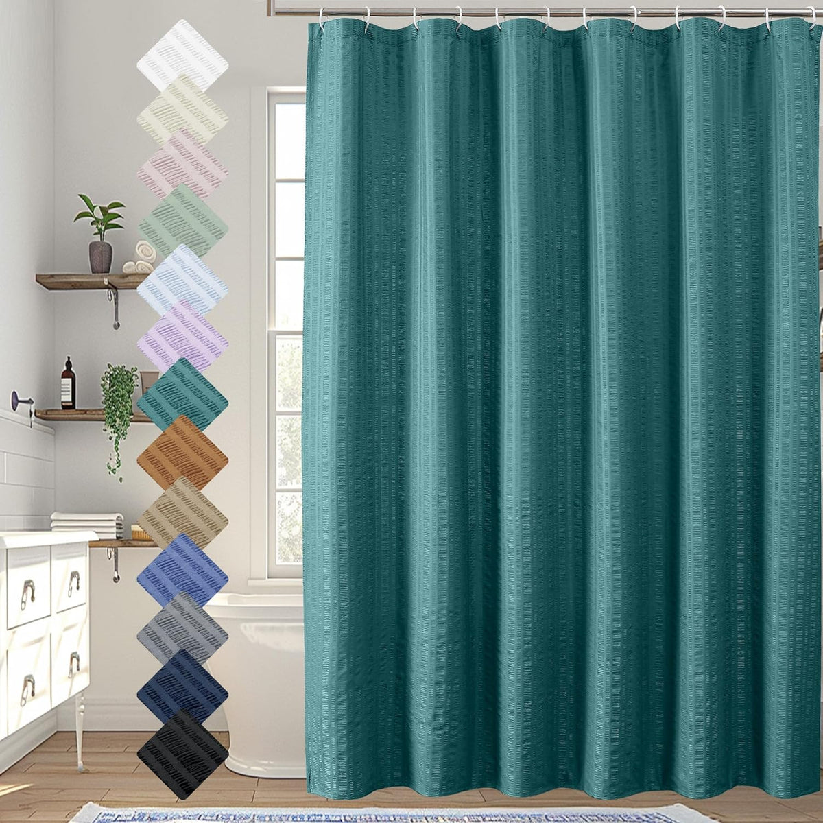 Moga Navy Blue Fabric Shower Curtains for Bathroom - Blue Hotel Spa Polyester Cloth Bath Curtain with 12 Holes, 72x72, Machine Washable, Navy Blue
