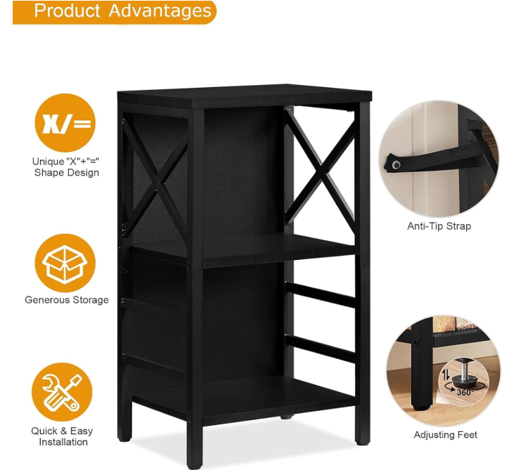 Estantería Industrial Pequeña con Diseño en Forma de X, Estante de Almacenamiento de Varios Niveles para Sala de Estar, Dormitorio u Oficina