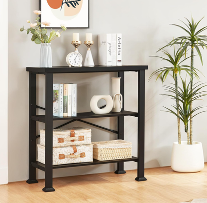 Estantería Industrial Moderna, Estante de Almacenamiento y Exhibición de Varios Niveles con Estructura de Metal Negro para Sala de Estar y Dormitorio