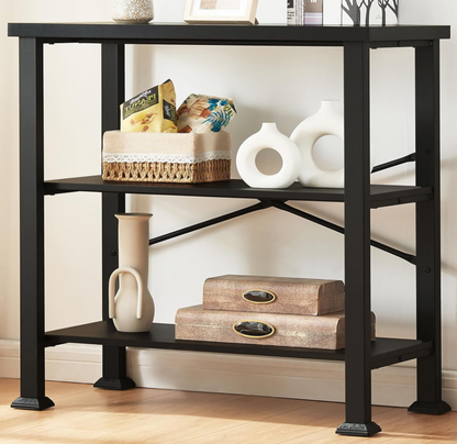 Estantería Industrial Moderna, Estante de Almacenamiento y Exhibición de Varios Niveles con Estructura de Metal Negro para Sala de Estar y Dormitorio