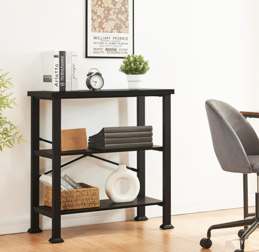 Étagère industrielle moderne, cadre en métal noir, meuble de rangement et de présentation à plusieurs niveaux pour salon et chambre