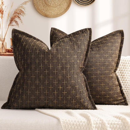 ZWJD Pillow Covers 18x18 Set of 2 Soft Polyester Textured Pillow Covers with Stylish Flange Edge Cozy Farmhouse Throw Pillows for Couch Bed Sofa Living Room