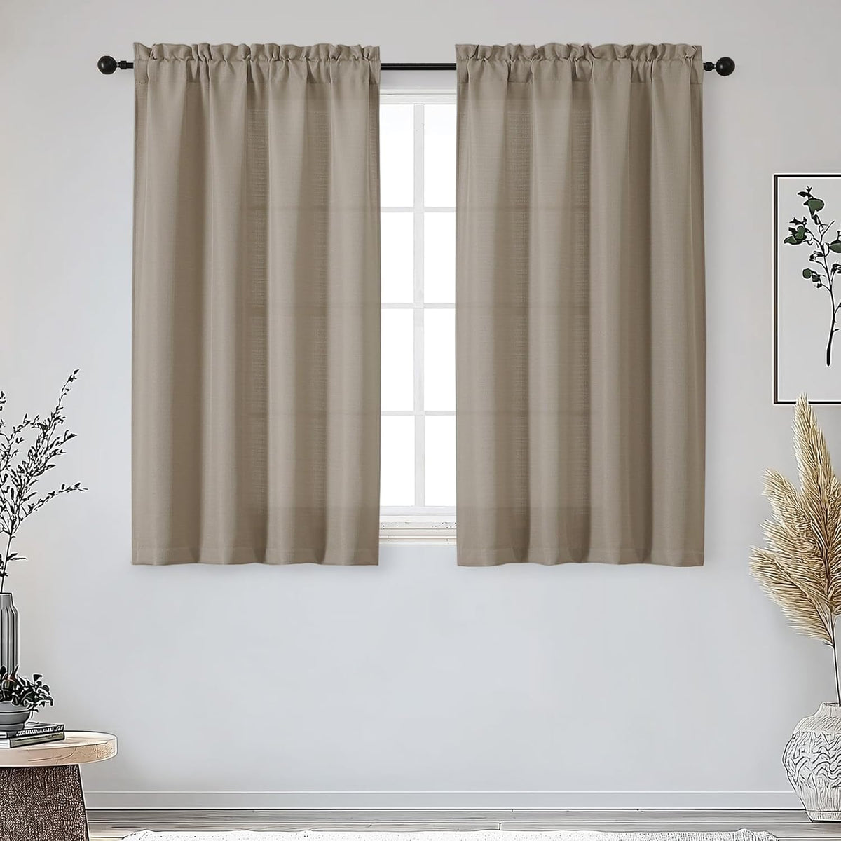 Black Curtains 63 Inch Length 2 Panels Set for Living Room Bedroom, Light Filtering Faux Linen Textured Soft Window Curtain, Airy Soft Rod Pocket cortinas para cuarto, 40Wx63L Inches, 2 Pcs