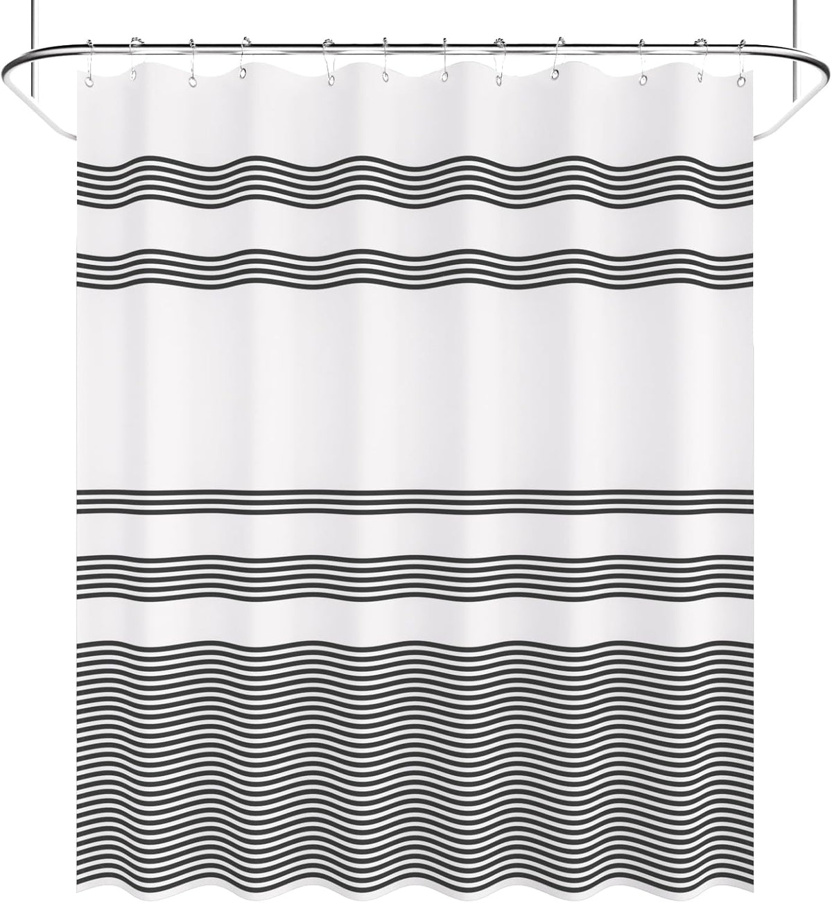 Shower Curtain, Washable Cloth Black Shower Curtain Sets with 12 Shower Curtain Hooks, Fabric Rustic Black and White Striped Curtain, Farmhouse Bathroom Curtains, 72x72 Inches