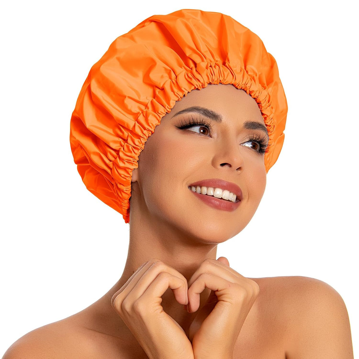 Reusable Shower Cap for Women, Large Waterproof Shower Bonnet Washable Elastic Band Bath Hair Hat for Long Hair, Braids(Pink)