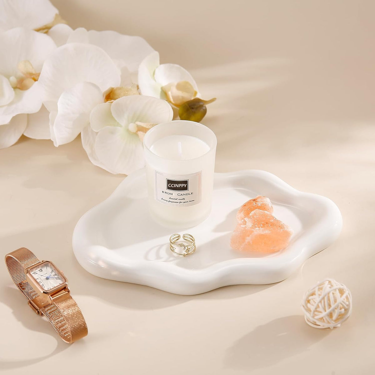 Ceramic Jewelry Tray Trinket Dish, Decorative Cloud Vanity Key Tray for Women, Ring Holder Dish, Cute Jewelry Plate Bowl Room Decor Aesthetic, White, Medium