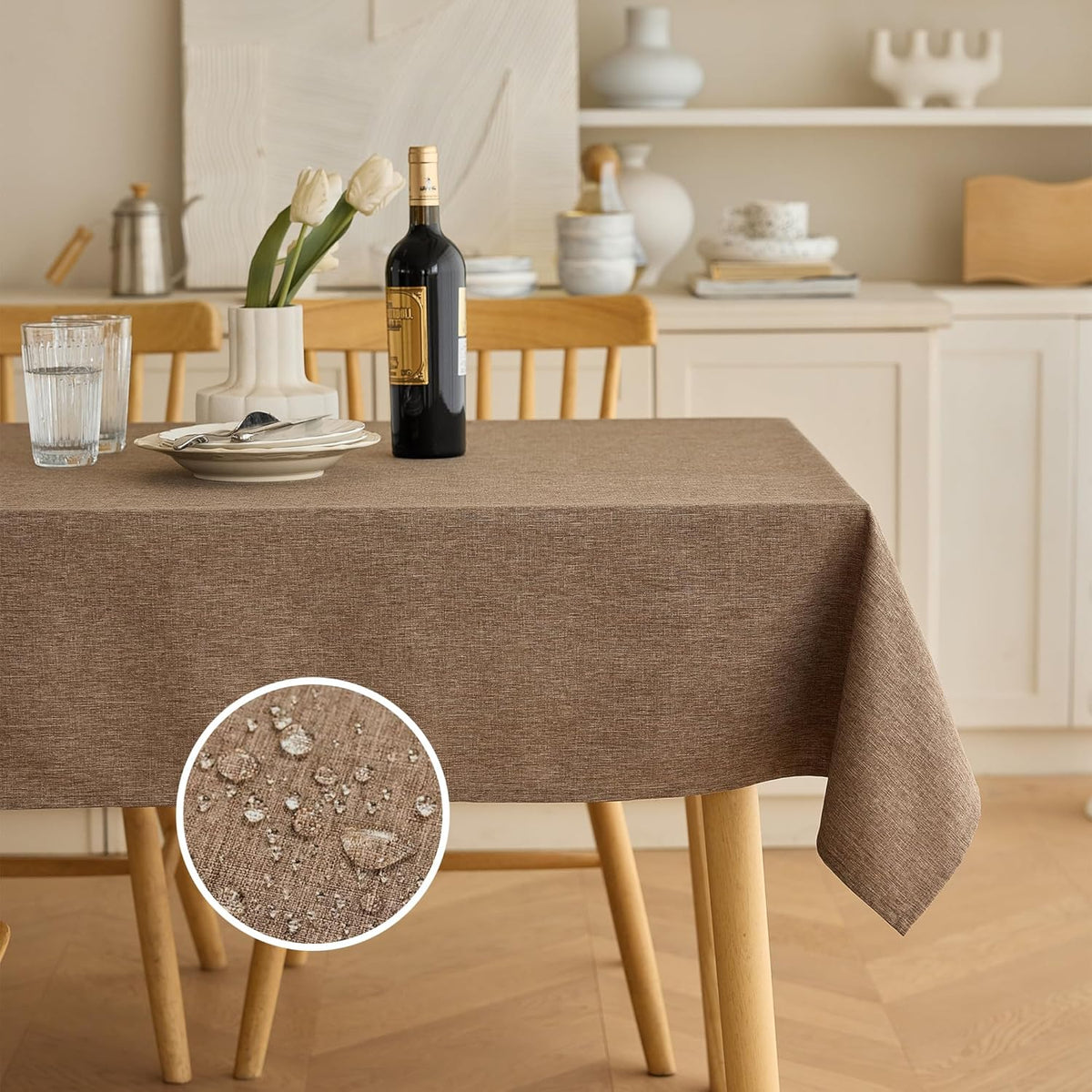 Decorelia Faux Linen Round Tablecloths 60 inch, Waterproof Decorative Washable Texture Rustic Circle Table Cloth Cover for Dining Kitchen Party Farmhouse Outdoor(Round (2-4 Seats),Sage Green)