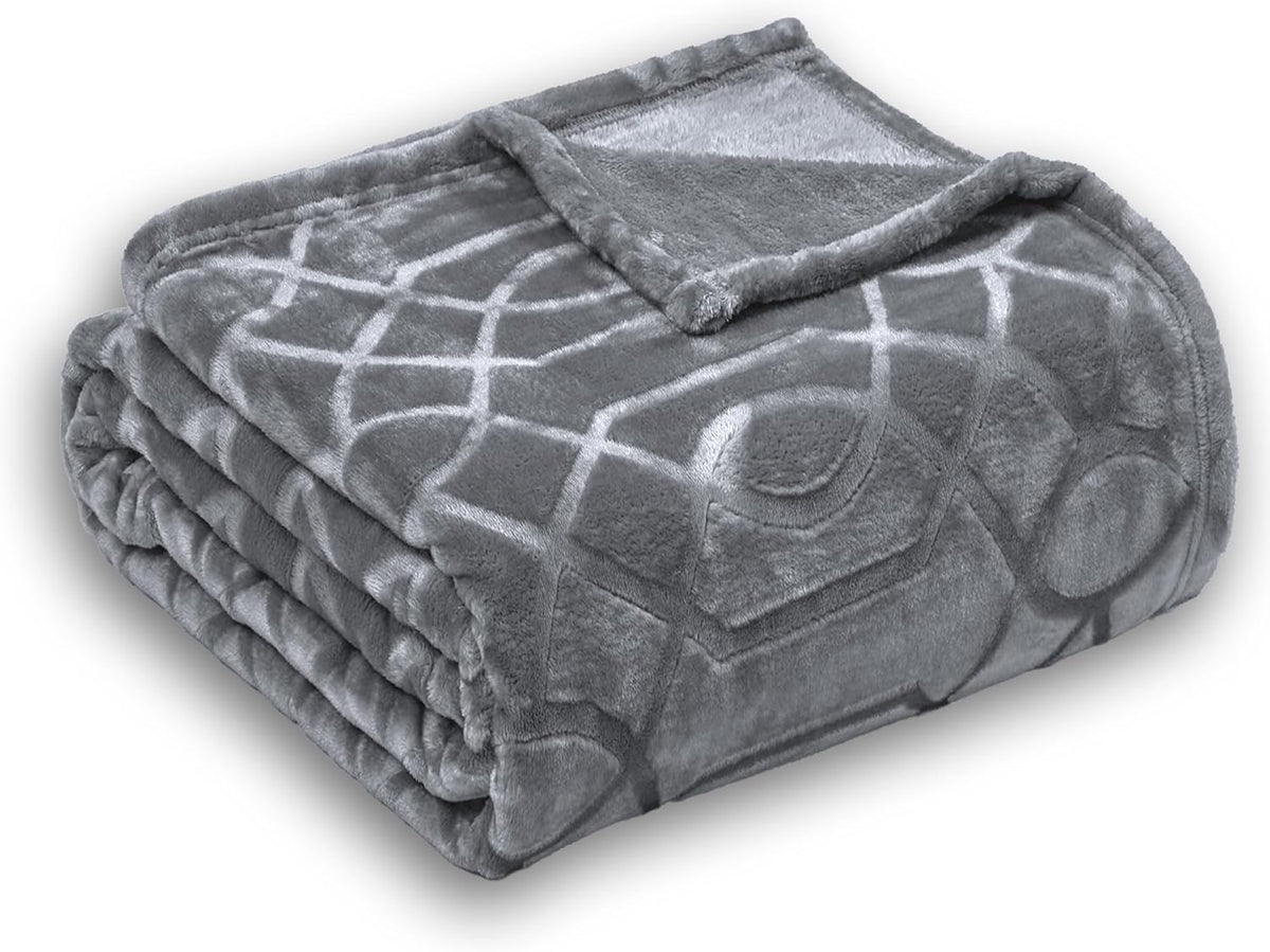 Soft Cozy Fleece Throw Blanket, 50x60 Inches – Lightweight Plush Blanket for Couch, Fuzzy 3D Jacquard Design, for Sofa, Bed & Travel - Dark Grey