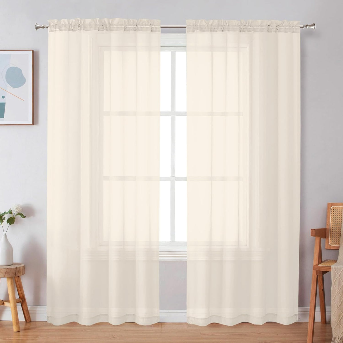 Black Sheer Curtains 84 Inches Long, Light Filtering Rod Pocket Solid Color Window Sheer Curtain Panels, Elegant Curtains & Drapes for Living Room, Bedroom 2 Panels (Black, 42" W x 84" L)