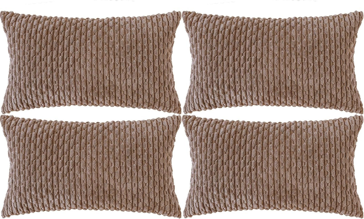 Set of 4 Neutral Decorative Throw Pillow Covers 18x18 Inch Corduroy Pillow Covers for Bed Couch Sofa Living Room Soft Square Cushion Cases