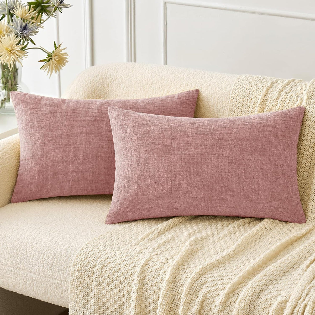 MIULEE Pack of 2 Couch Throw Pillow Covers 18x18 Inch Spring Soft Sage Green Chenille Pillow Covers for Sofa Living Room Solid Dyed Pillow Cases