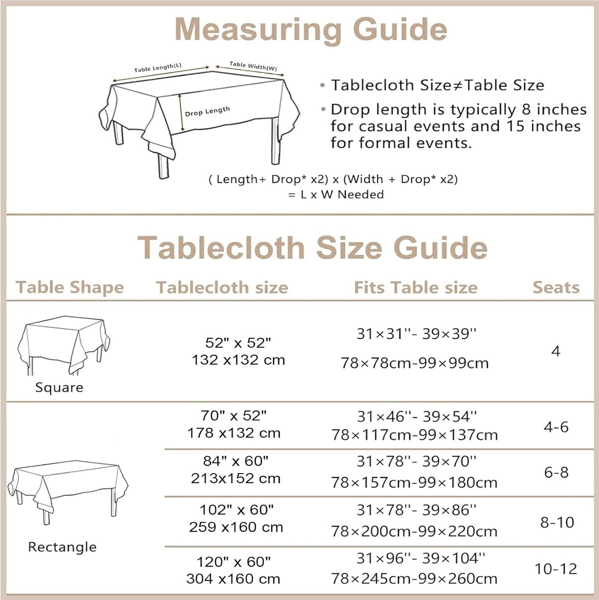 Natural Tablecloth, Rectangle Tablecloth with Decorative Cutouts, Stain Resistant & Wrinkle Free Table Cover for for Dining Table (Natural Cotton Linen, 70" x 52" (Rectangular))