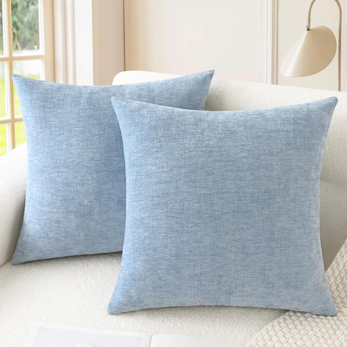 CaliTime Throw Pillow Covers Decorative 18 X 18 Inches Pack of 2 Cozy Chenille Cushion Cases for Couch Sofa Bed Living Room Home Navy Blue