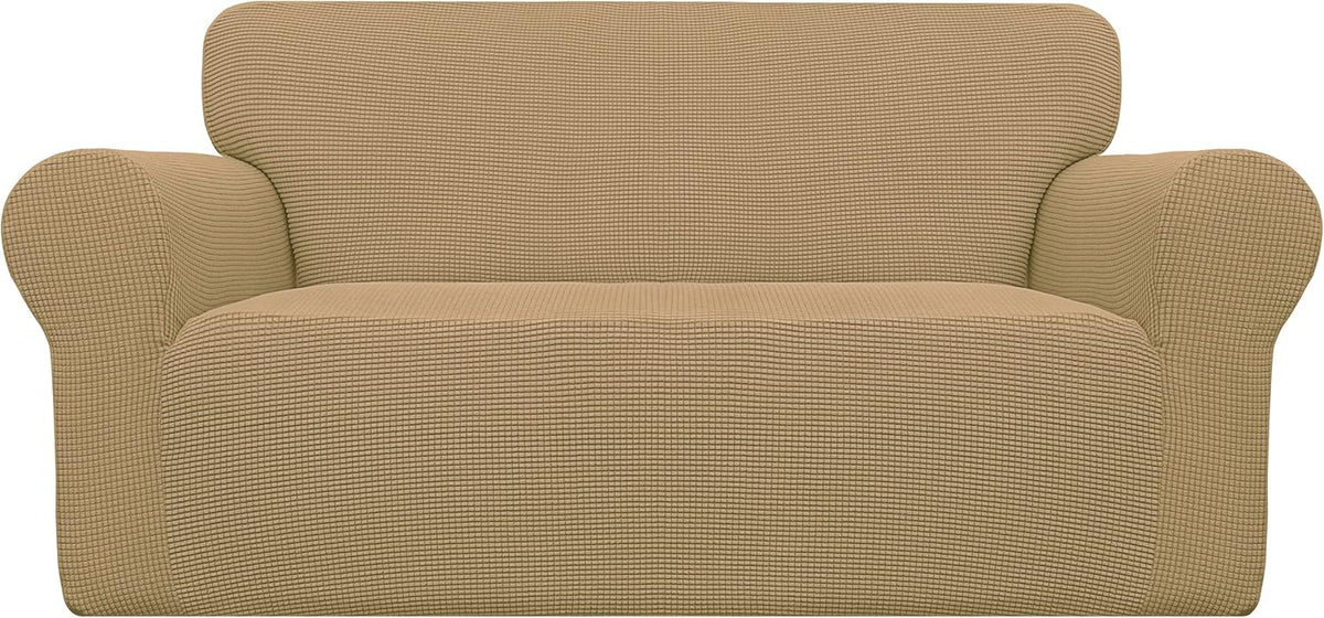 Stretch Sofa Slipcover 1-Piece Sofa Cover Furniture Protector Couch Soft with Elastic Bottom for Kids, Polyester Spandex Jacquard Fabric Small Checks (Sofa, Dark Gray)