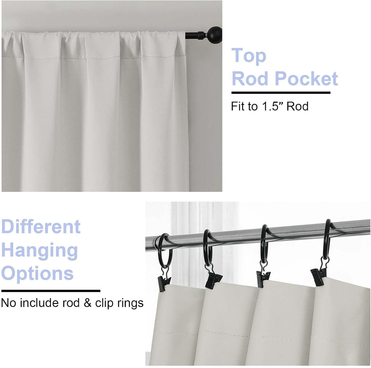 Natural Blackout Curtains for Bedroom 63 Inch Length 2 Panels Set, Solid Thermal Insulated Energy Saving Rod Pocket Window Treatment Curtains Blackout Drapes, W40 x L63 Inch, Natural