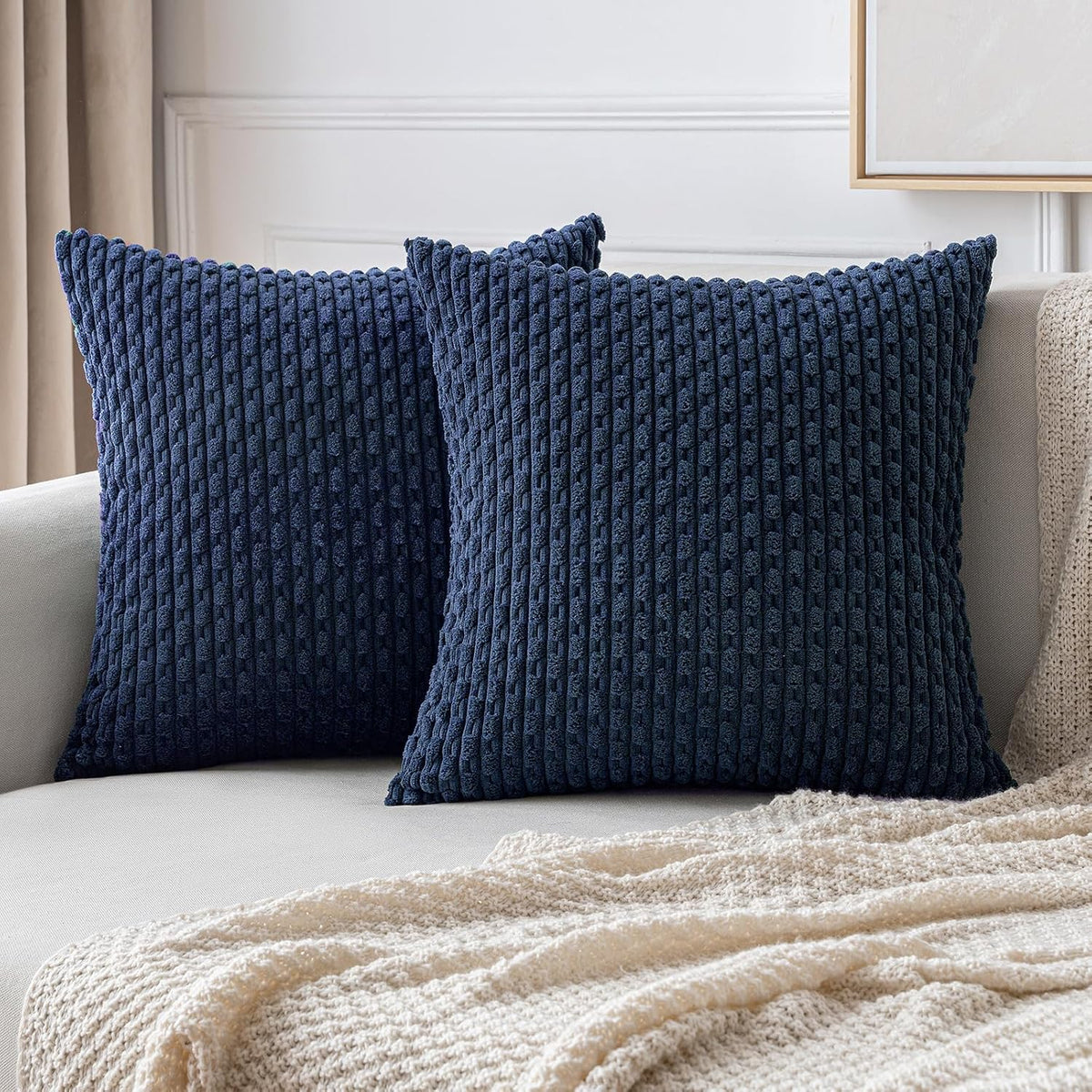 MIULEE Pack of 2 Decorative Throw Pillow Covers 18x18 Inch Soft Boho Striped Textured Corduroy Pillow Covers Spring Modern Farmhouse Home Decor for Couch Bed Sofa Living Room Sage Green