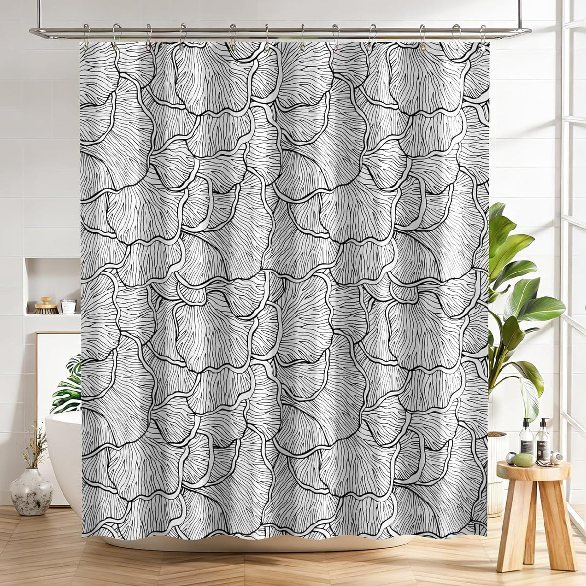 Shower Curtain, Washable Cloth Black Shower Curtain Sets with 12 Shower Curtain Hooks, Fabric Rustic Black and White Striped Curtain, Farmhouse Bathroom Curtains, 72x72 Inches