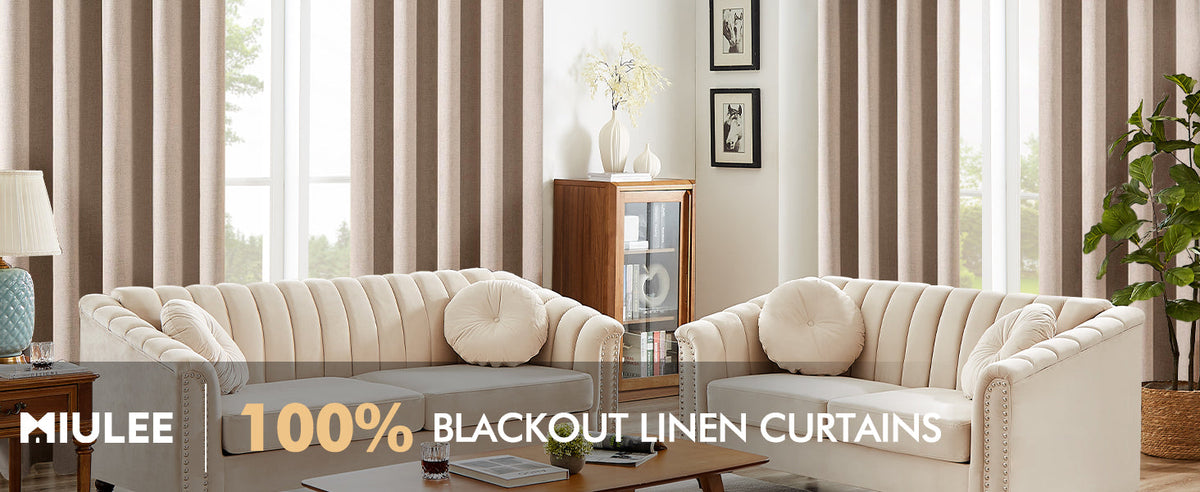 100% Blackout Linen Textured Curtains for Bedroom Solid Thermal Insulated Natural Beige Grommet Room Darkening Curtains & Drapes Luxury Decor for Living Room Nursery 52 x 84 Inch (2 Panels)