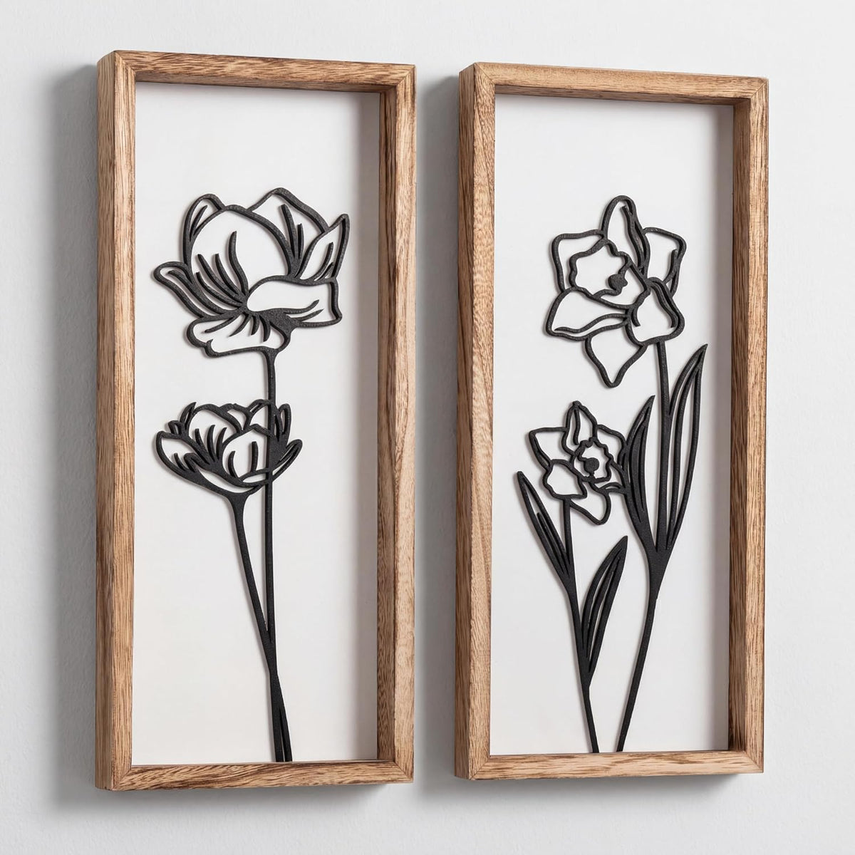 3D Floral Green Wall Art (Set of 2) Lightweight, Wooden Ready-to-Hang Boho Framed Wall Art for Bathroom, Bedroom, Living Room or Office – Premium Sage Green Farmhouse Decor – Gift-Boxed