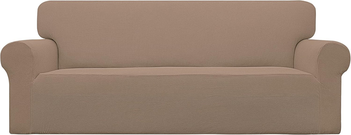 Stretch Sofa Slipcover 1-Piece Sofa Cover Furniture Protector Couch Soft with Elastic Bottom for Kids, Polyester Spandex Jacquard Fabric Small Checks (Sofa, Dark Gray)