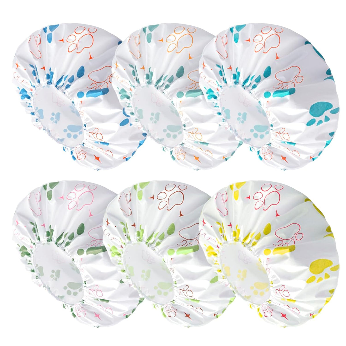 6 PCS Shower Caps for Women, Double Side Waterproof Shower Cap, Reusable Elastic Bath Caps for Shower, EVA Bathing Shower Caps, Bath Hair Caps - Candy Color